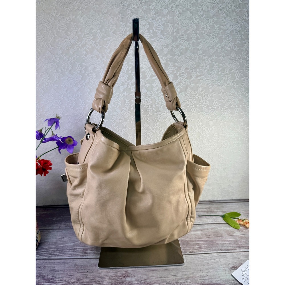 Coach Ergo Pleated Hobo Bag Tan Leather Shoulder Bag Pink Lining 13412 - Picture 3 of 15